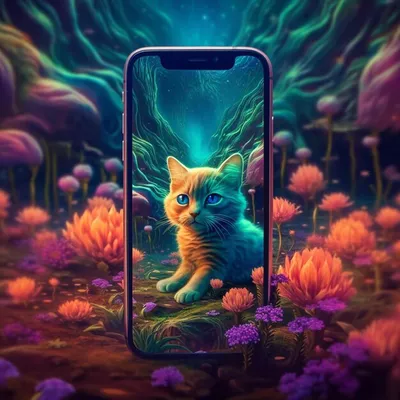 https://ru.freepik.com/premium-photo/a-phone-with-a-cat-on-it-that-is-on-a-flower-bed_48667574.htm