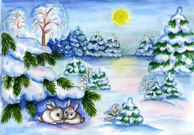 Рисунок на тему зимний лес - 92 фото