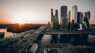 Обои на рабочий стол Город Москва на закате солнца, Россия, обои для  рабочего стола, скачать обои, обои бесплатно