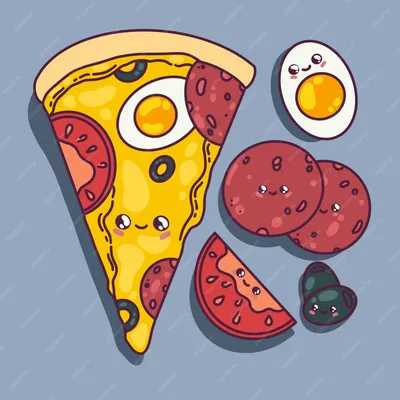 Векторная иллюстрация пиццы нарисованная рукой иллюстрация еды | Премиум  векторы