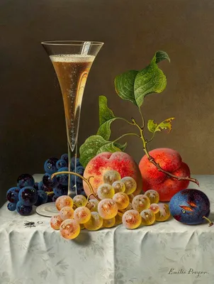 Натюрморт с бокалом шампанского» Прейер, Эмили, живопись 19 век