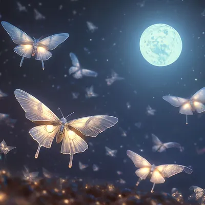 Красивые ночные бабочки летают вокруг…» — создано в Шедевруме