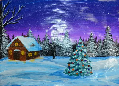 Фотография Новый год Зима Новогодняя ёлка Снег Ночь Гирлянда Здания