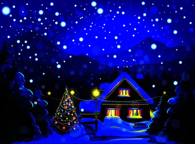Фотографии Новый год Зима 3D Графика Новогодняя ёлка Снег в ночи