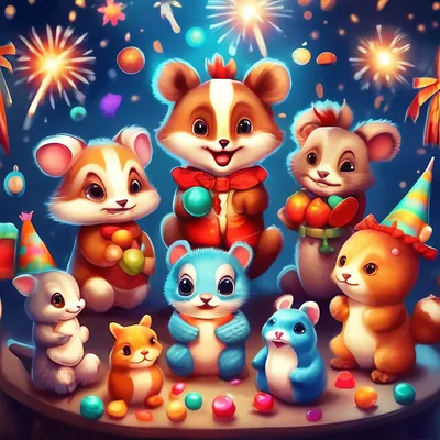 Милые животные празднуют Новый год!» — создано в Шедевруме