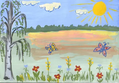 Детский рисунок природа летом - 72 фото