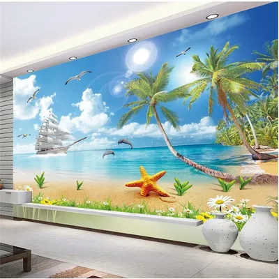 Wellyu обои на заказ с видом на море, любовь, море, кокосовое дерево,  пейзаж, фото, Maldives, ТВ фон, стена, papier peint behang | AliExpress
