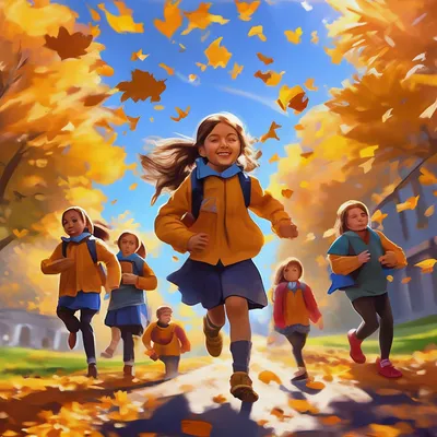Осень, дети бегут в школу, летят …» — создано в Шедевруме