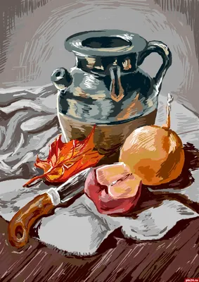 Картина Натюрморт маслом \"Осенний натюрморт с грушей\" 50x70 AV181111 купить  в Москве