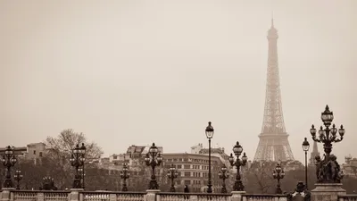 Эйфелева башня черно-белые парижские настенные обои - TenStickers