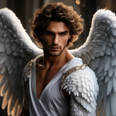 Красивый парень ангел с белыми …» — создано в Шедевруме