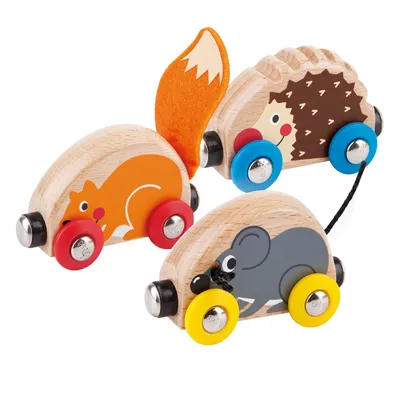 Деревянный паровозик с вагончиками с геометрическими фигурами - Родные  игрушки