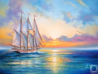 Парусник в море» картина Кораблевой Елены маслом на холсте — купить на  ArtNow.ru