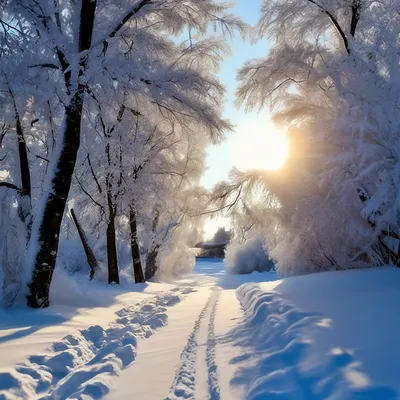 Солнце, первый снег, дорожка, деревья…» — создано в Шедевруме