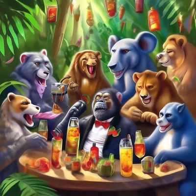 Пьяные животные из джунглей, …» — создано в Шедевруме