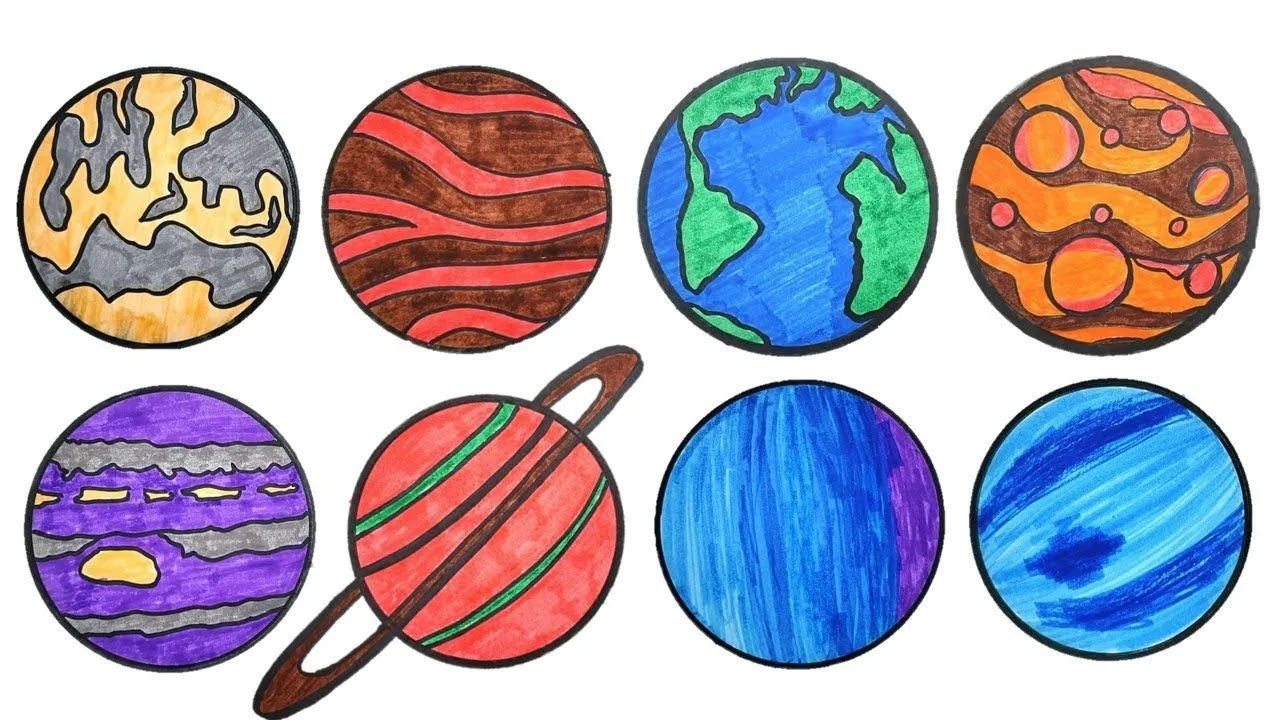 Рисунок легкий планета. Рисунки планет. Планеты фломастерами. Раскрашенные планеты. Планеты для рисования для детей.