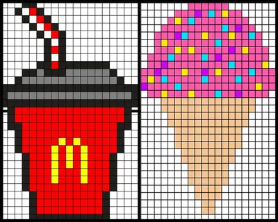 Рисовать по клеточкам маленькие рисунки для девочек 12+ крутые (55 шт)