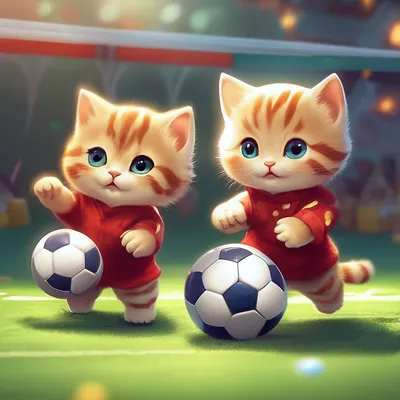 Милые котики играют в футбол» — создано в Шедевруме