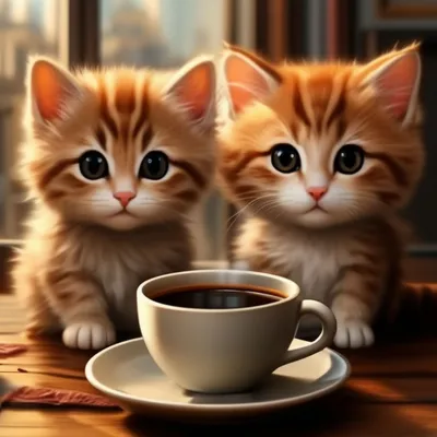 Доброе утро+милые котики+кофе» — создано в Шедевруме