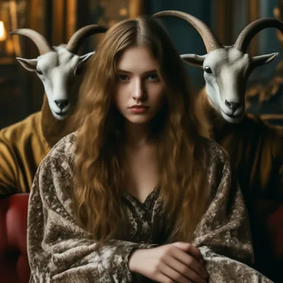 Красивая девушка белая коза между …» — создано в Шедевруме