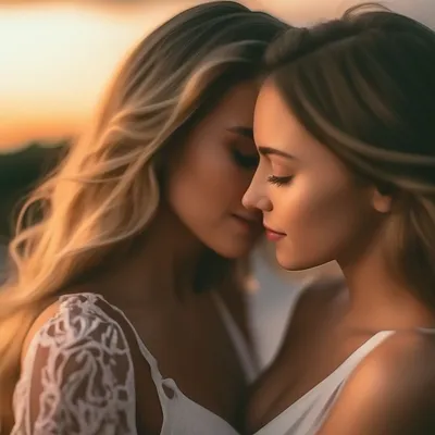 Две девушки красивые, поцелуй , …» — создано в Шедевруме