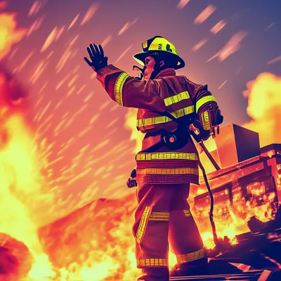 Пожарник кричит на пожар.» — создано в Шедевруме