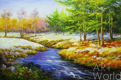 Картина Пейзаж маслом \"Ранней весной в лесу\" 60x90 KI200102 купить в Москве