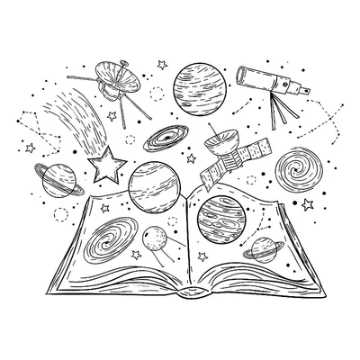 Раскраска Книга про космос распечатать или скачать