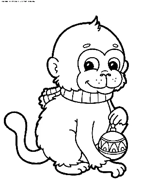 Раскраска Обезьянка с новогодним шаром | Раскраски обезьянки. Раскраска  обезьяна для детей