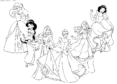 Раскраска Принцессы Диснея вместе | Раскраски принцессы Диснея. Раскраска  Диснеевских принцесс