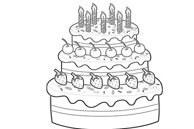 Торт со свечками раскраска - 70 фото