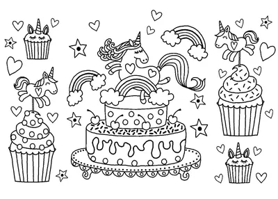 Раскраски торт, Раскраска торт со свечами на день рождения скачать и  распечатать бесплатно еда.