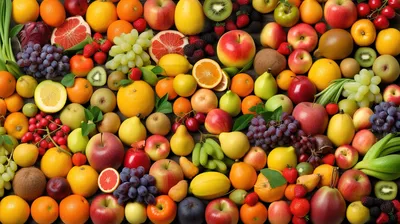 Много разных фруктов на цветном фоне :: Стоковая фотография :: Pixel-Shot  Studio