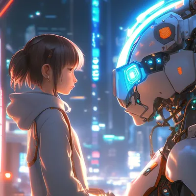 Аниме робот с девочкой, будущее, 8k» — создано в Шедевруме