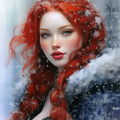 Девушка зима, рыжие волосы, пухлые …» — создано в Шедевруме