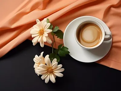 Руки девушки с чашкой кофе на столе с сиреневыми цветами плоско лежали |  Премиум Фото