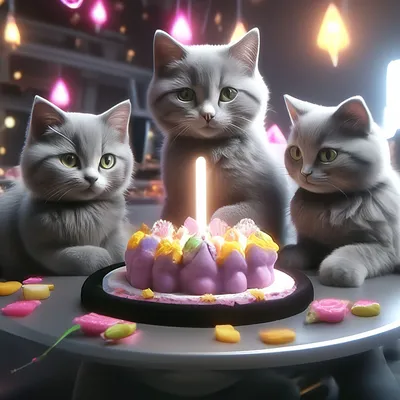 Смешные открытки с котами \"С Днем рождения\" (40 картинок)