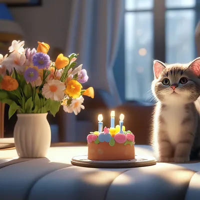 Котик поздравляет с днём рождения…» — создано в Шедевруме