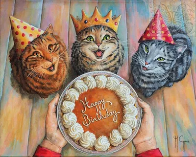 Открытка с днем рождения - орущие коты в стиле минимализм