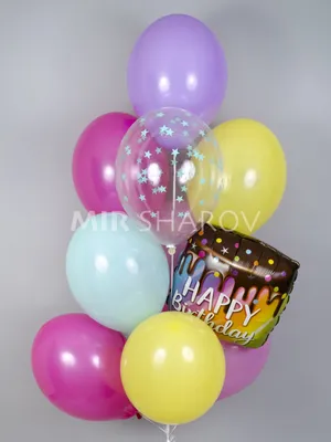 Открытка на День рождения Васе - красивый торт и воздушные шарики с цветами