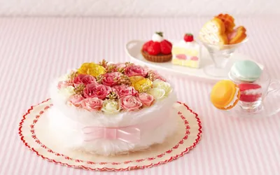 Открытка с днем рождения цветы торт…» — создано в Шедевруме