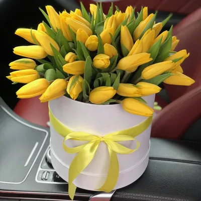 51 желтый тюльпан в коробке за 11 590 руб. | Бесплатная доставка цветов по  Москве