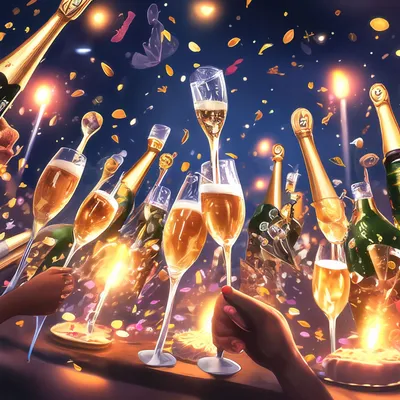 Открытки с шампанским с Днём Рождения: 52 картинки