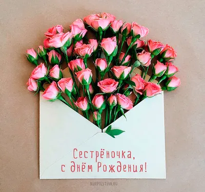 Праздничная, красивая, женственная открытка с днём рождения сестренке - С  любовью, Mine-Chips.ru