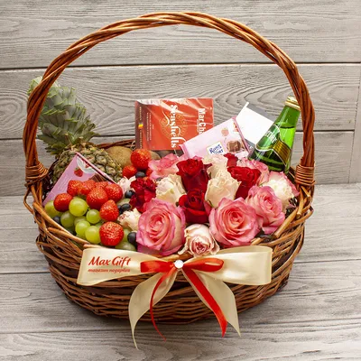 Корзина с цветами и фруктами «Сокровенная мечта» — магазин подарков  Макс-ГИФТ
