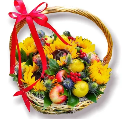 Корзина с цветами и фруктами на день учителя №1 — купить с доставкой в  Москве