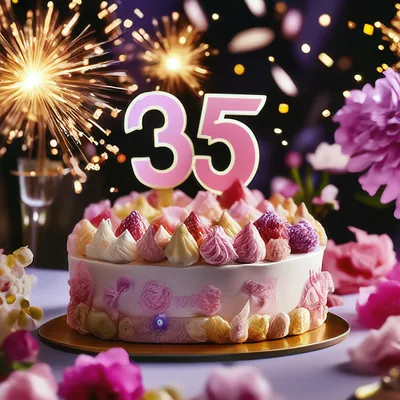 Поздравление с юбилеем 35 лет, торт…» — создано в Шедевруме