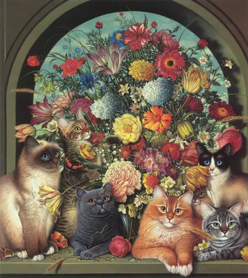 Живопись по номерам Голубоглазая кошка с цветами Животные Котики 40х50