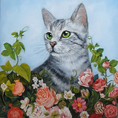 Картина на холсте Кошка с цветами 40х50 см по цене 575 ₽/шт. купить в  Москве в интернет-магазине Леруа Мерлен