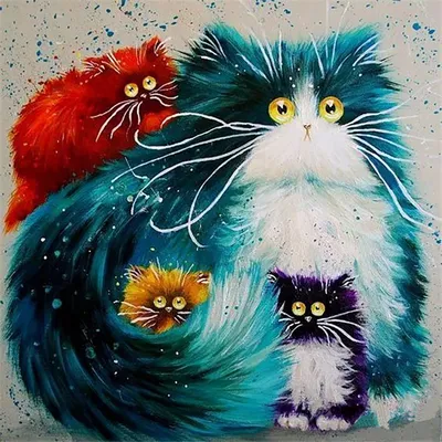 Рисунки прикольных котов акриловыми красками - 78 фото